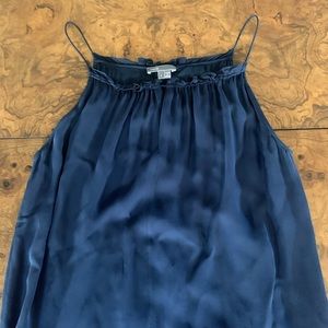 VINCE full length maxi dress navy blue spaghetti strap 100% silk gathered neck L